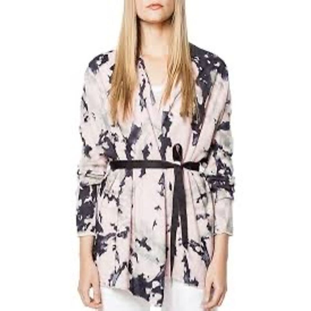 Zadig & Voltaire Rona Wool Cashmere Blend Cardigan Pink Black Tie Size M/L Luxe